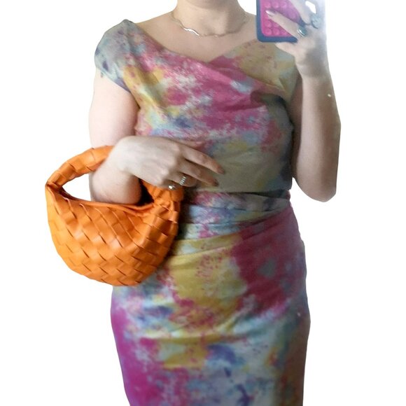 Flattering Teri Jon by Rickie Freeman Silver & Colourful Dress Size 12 - Picture 5 of 16